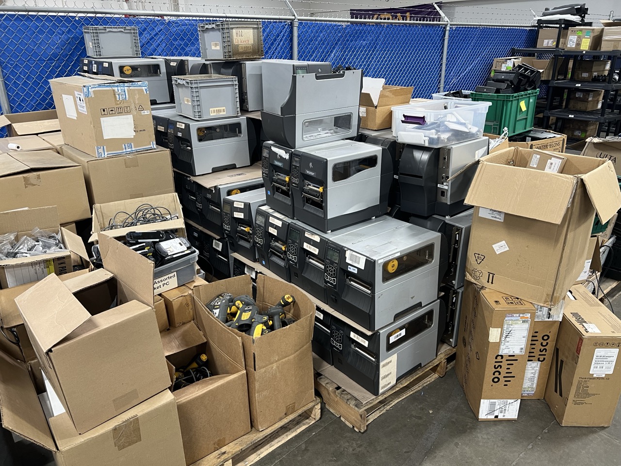 boxes of outdated electronic ready for recycling