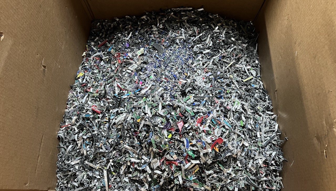 Shredded computer chips and circuit boards