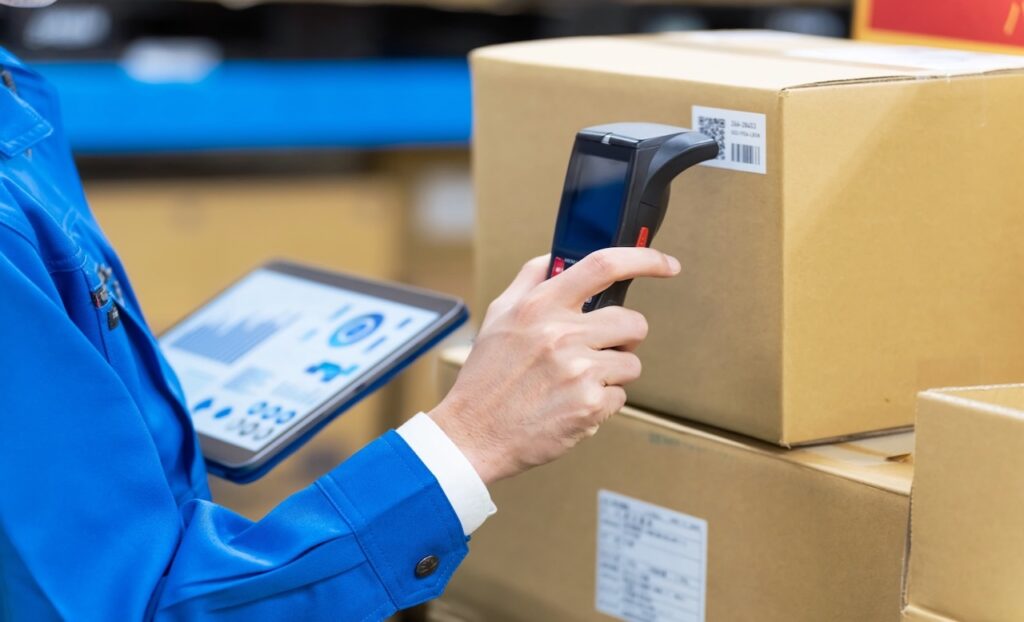 Woman scanning QR code